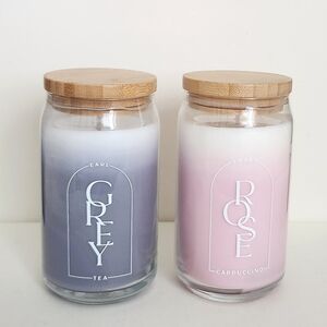DW Home Rose Cappuccino & Earl Grey Tea Scented Ombre Glass Candles w/ Lid, New